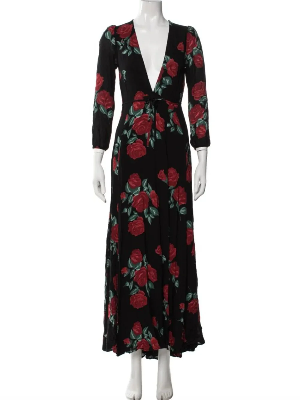 🌹 Reformation Milan Rose Floral Maxi Dress Small Black Red Floral Deep V Gown - Picture 4 of 6